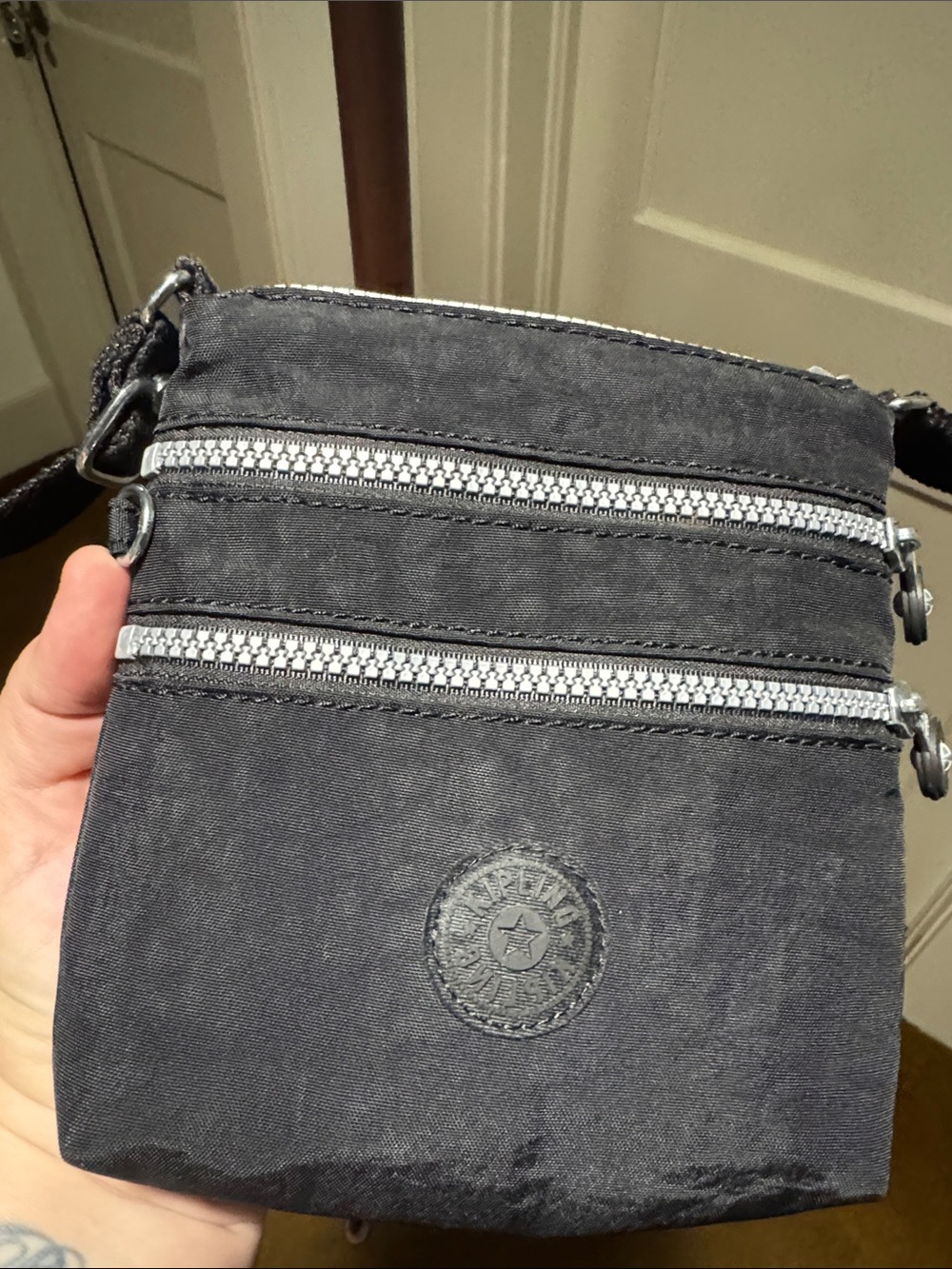 Kipling Black Small Crossbody Pouch with Silver Zippers